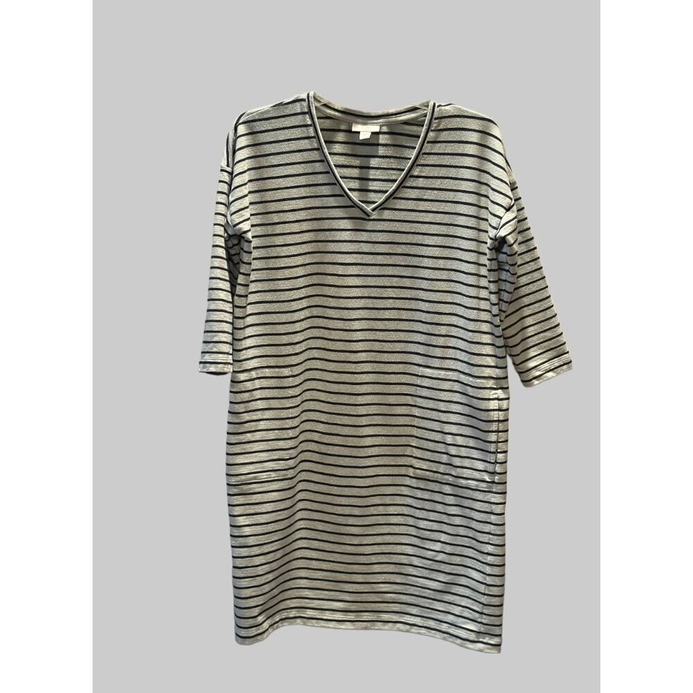 J Jill Dress Womens Black Stripe Pima Cotton Spandex 3/4 Sleeve Pockets Size S